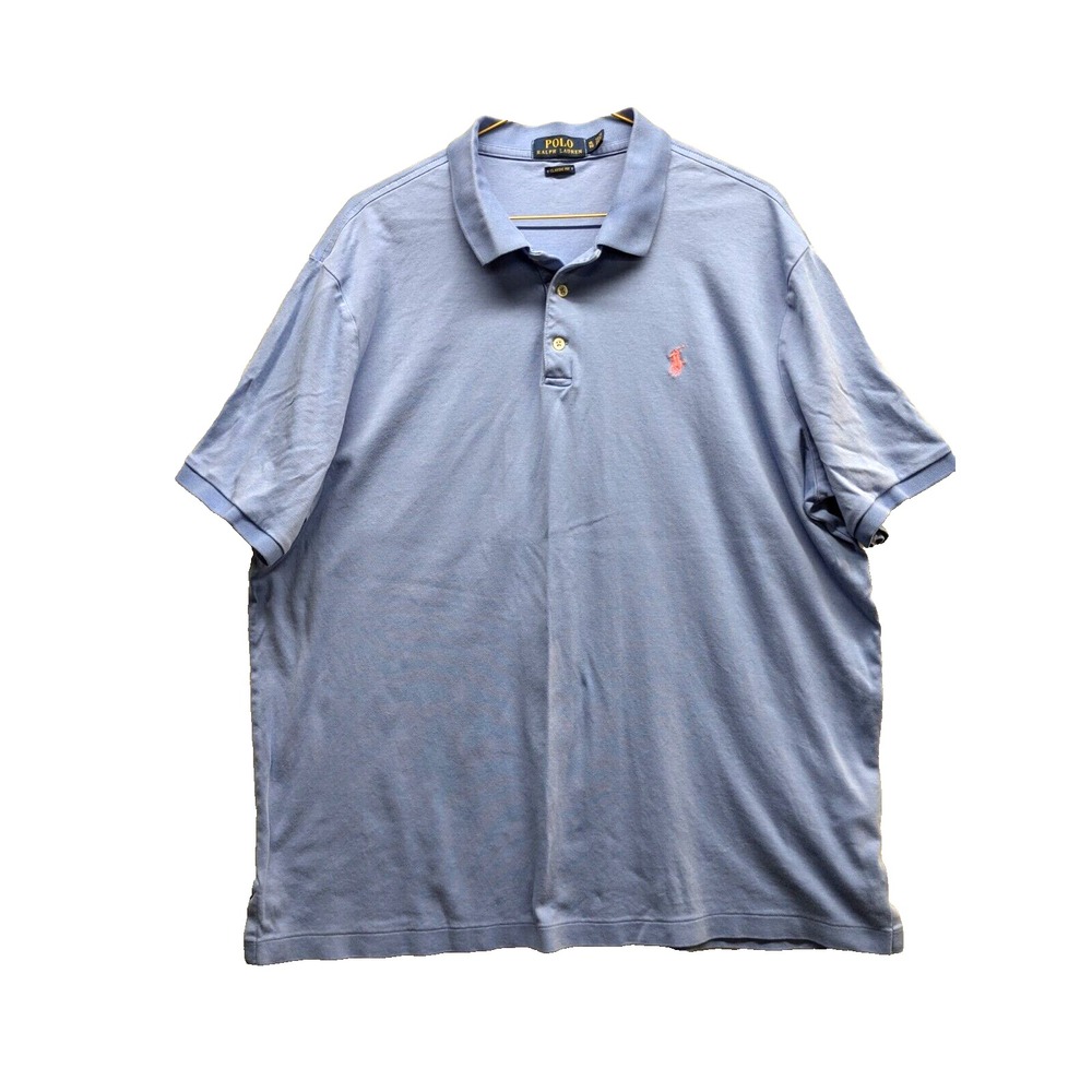Polo Ralph Lauren Men XL Blue/Pink Pony Classic‎ Fit Short Sleeve Soft Knit Polo